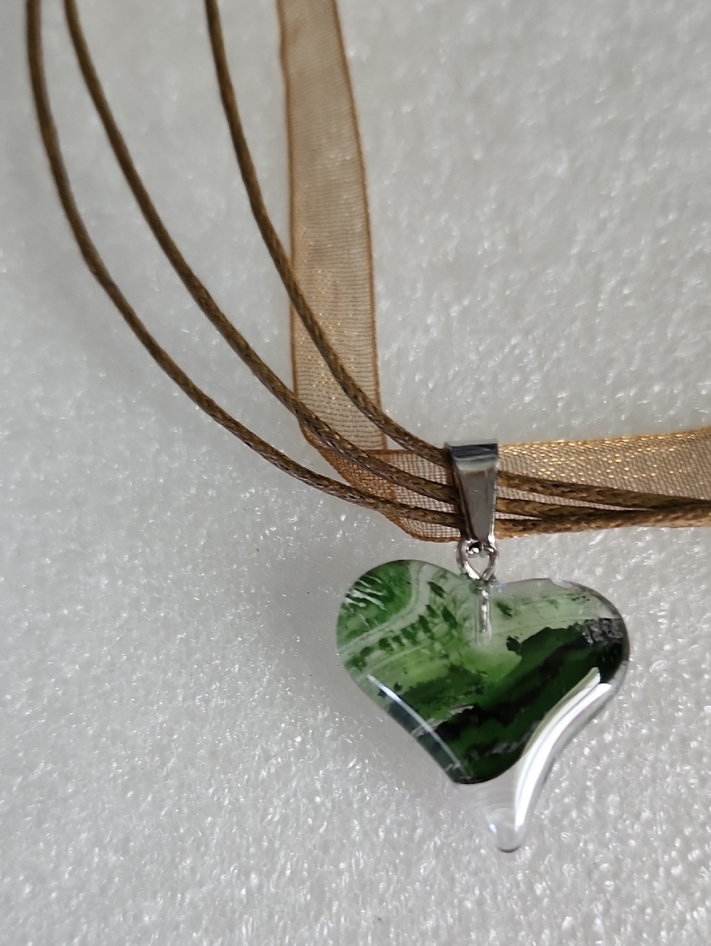Hand Crafted Green Marbled Heart Pendant Necklace